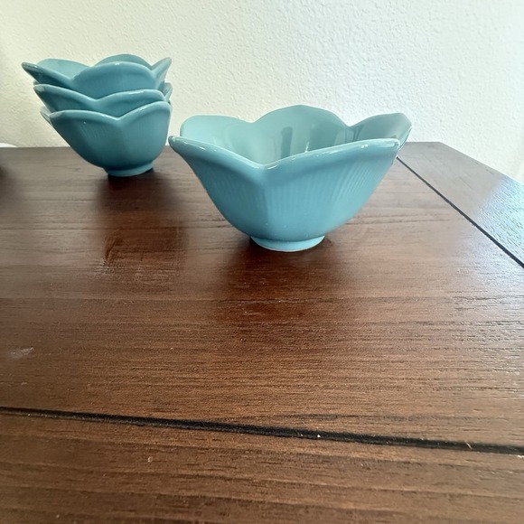 Pier 1 Other - Pier 1 Blue Lotus Flower blue, Jade (Set Of 4) 4" Wide Bowl Dessert Dip Salad